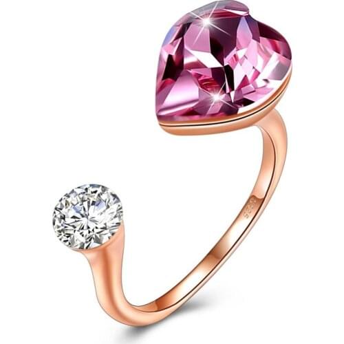 S925 Silver Party Rings With Brand Crystal Fine Rings Jewelry 925 Sterling Silver Rings Women Blue Pink Heart Lady Finger Wears