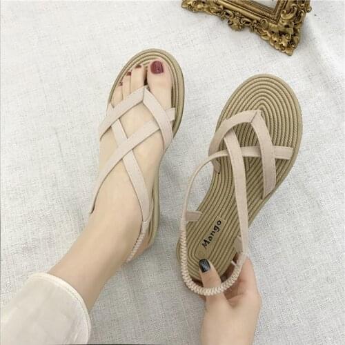 Summer Shoes Woman Sandals Elastic Flat Sandalias Mujer 2021 Strappy Ladies Flip Flops White Gladiator Beach Sandals