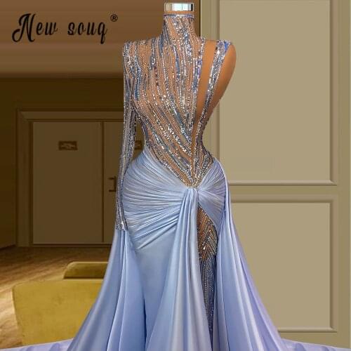Sexy See Thru Mermaid Evening Dresses Luxury High Neck Beading Formal Party Night Gowns High Split Evening Gown Robe De Soiree