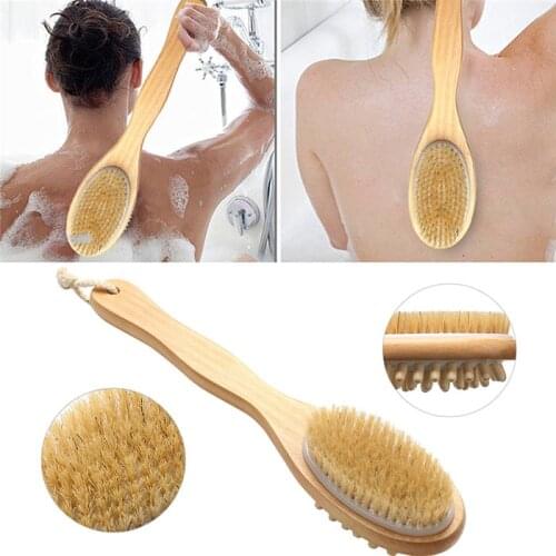 2-in-1 Bath Dry Brush Natural Bristles Body Brush Back Scrubber Exfoliating Cellulite Brushes Massage Brushes with Long Handle