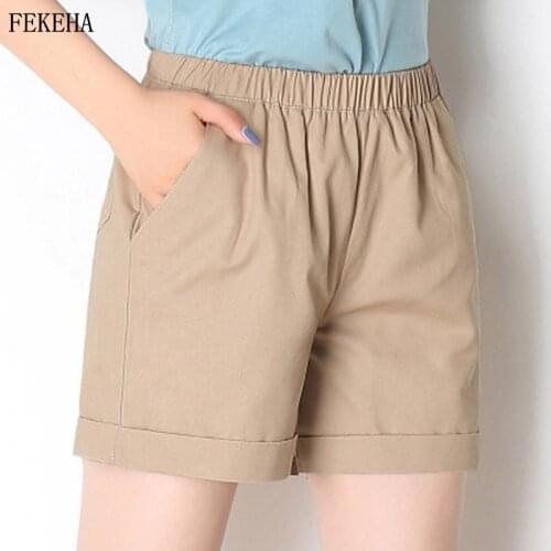 Shorts Solid Straight Summer Cotton Black White Womens Female Lady Elastic Waist High Casual 100% Regular Pockets