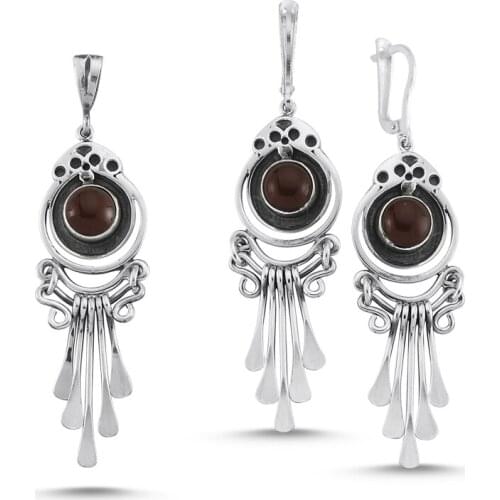 Silverlina Silver Red Agate Stone Handwork Set