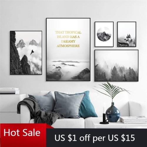 Nature Mountain Cliff Nordic Black White Scenery Canvas Painting Wall Art Print Scandinavian Pictures Poster Aesthetic Room Deco