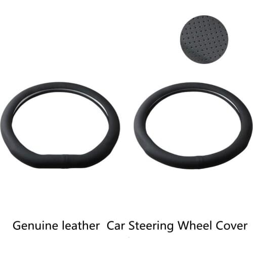 38cm Leather All Seasons Non-slip Cowhide Universal Car Steering Wheel Cover