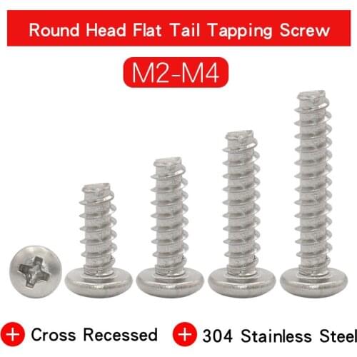 Cross Recessed Round Head Flat Tail Self Tapping Screw M2 M2.6 M3 M4 304 Stainless Steel Pan Head Phillips Wood Screw