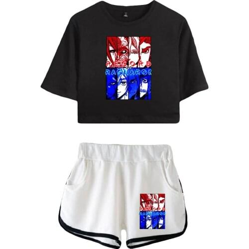 Kawaii Record Of Ragnarok Print Summer Girl Sets Sexy Short Tops+shorts Elastic Waist Suit Two Piece Set Y2K Women-clothing