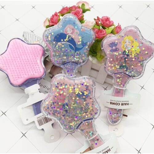 1pc Pattern Mermaid Star Sequins Comb Massage Children Comb Cute Girl Comb Carry Long Hair Mini Anti-knot Comb Hair Brush Random