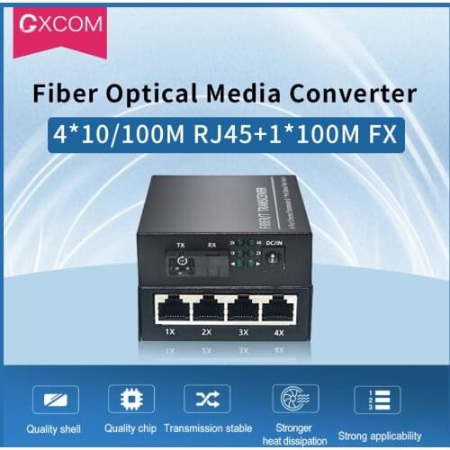 1*100M FX and 4*100Mbps Tx Port RJ45 Transceiver Media Converter