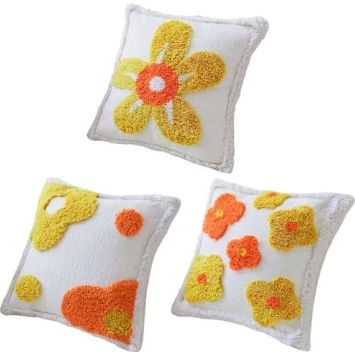 45x45cm Bright Colorful Floral Handmade Tufted Throw Pillow Case Nordic Bohemian Sofa Couch Decorative Cushion Cover