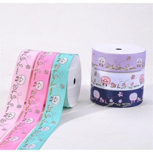 5Yards 1'' 25mm Cute Sheep Cartoon Transfer Printing Gift Wrapping Belt DIY Polyester Ribbon Hair Bow Sewing