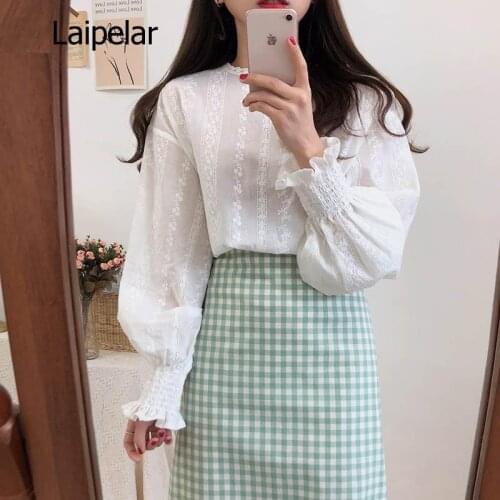 Lace Shirt Plus Size Spring Women Long Sleeve Linen Cotton Girls Blouse Femme Casual White Tops Women Blouses
