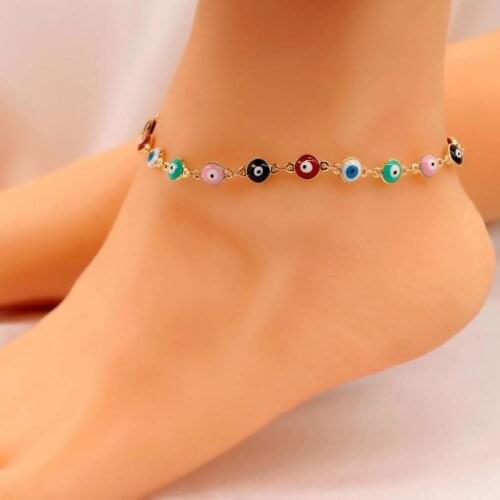 Anklet For Men Women Jewelry Gold Color Link Chain Multicolor Eye Enamel Ankle Bracelet Strand Bijoux