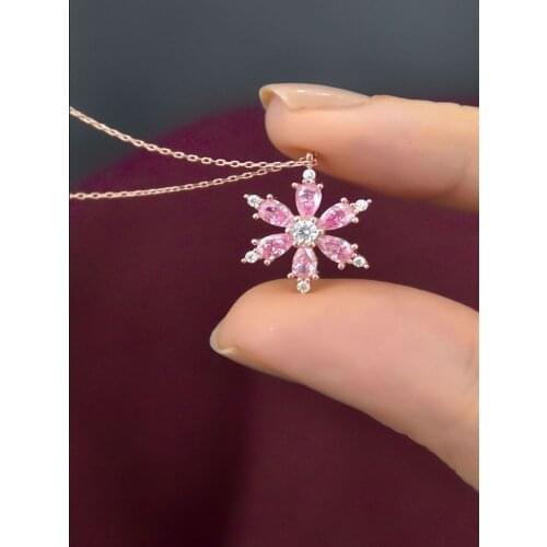 Camellia Flower Womens Necklace Rose Gold Plated Necklace Zircon Stone Necklace