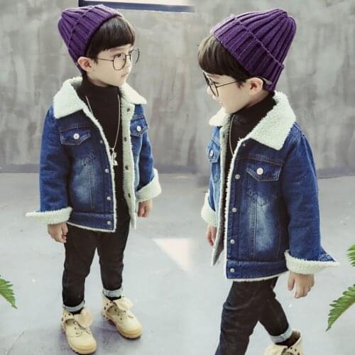 Baby Denim Jacket 2021 Winter New Childrens Clothing Korean Boys Casual Denim Jacket Baby Plus Velvet Ambswool Coats 2-6Y