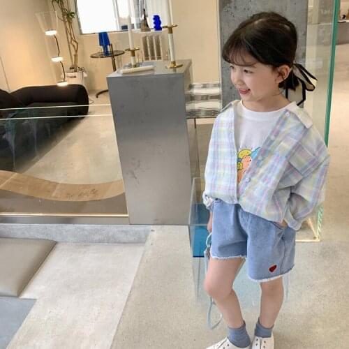 Childrens Clothing 2021 Summer New Baby Girl Plaid Shirts Kids Long Sleeve Sun Protection Shirt Girls Casual Thin Cotton Blouse