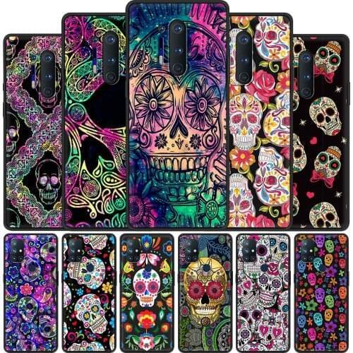 For OnePlus 8 Nord 7Pro Case For One Plus Z N10 5G 8T 7 Pro n100 7T 6T Full Protection Soft Phone Cover Cool Flower Skull Art