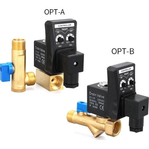 Automatic Electronic Switch Drainage Valve 220V 1/2 "DN15 Electronic Timing Air Compressed Air Box Drain Valve OPT-A OPT-B