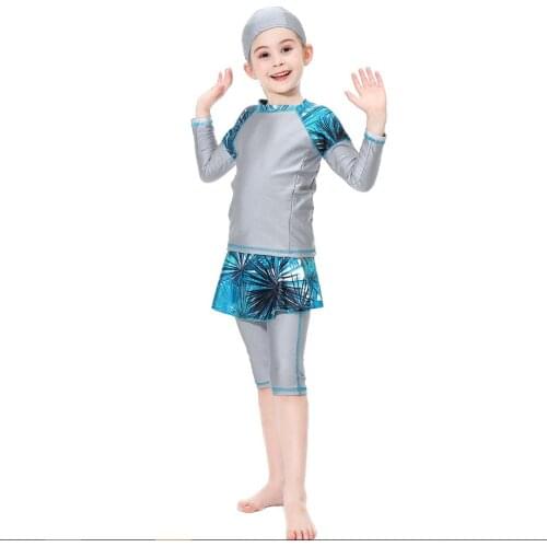 Islamic 3pc swimsuit separate for full burkini for girl maillot de bain fille musulmane modest swim dress tesettur mayo sport