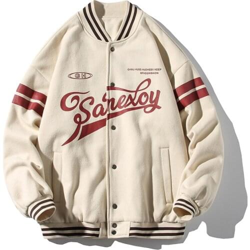 AAutumn Bomber Jacket Men Letter Printed Baseball Coat Fashion Causal Street Striped Loose Outerwear Clothing Male Plus Size