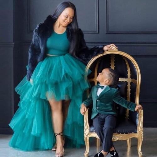 Fashion Dark Green Hi Low Layered Tulle Skirts 2020 Custom Chic Ruffle Puffy Tulle Long Skirt Women To Party Maxi Tulle Skirts