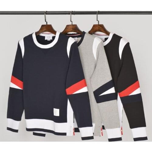 2019 TB THOM mens fashion contrast color sweatshirts o-neck long sleeve patchwork sweatshirts men cotton pullover youth