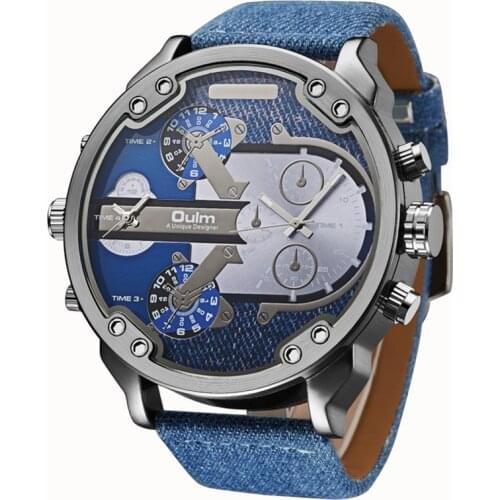OULM Denim Men Sport Watch Luxury Brand Big Dial Quartz Watch Mens Watch Stainless Steel Leather Male Fashion Wristwatch