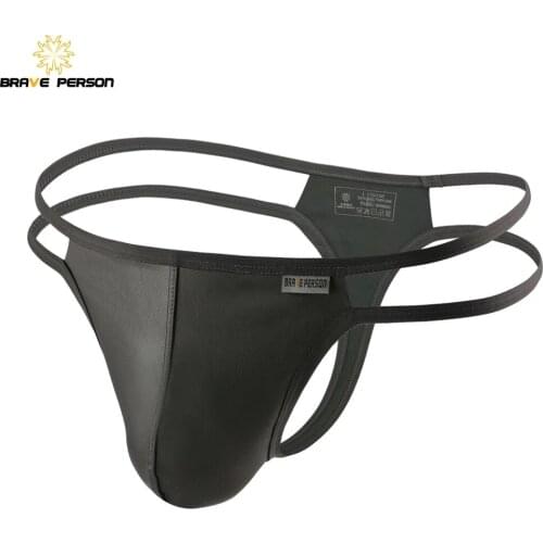 BRAVE PERSON 2021 New Men Briefs Sexy Underwear Men Thongs Imitation Leather Fabric Innovative Design Man Underpants