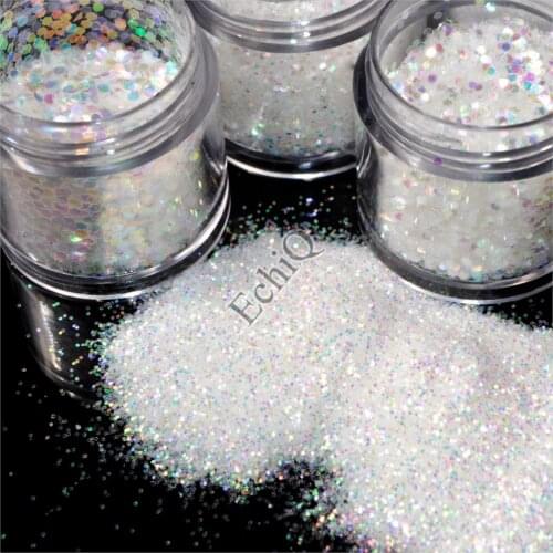 Wholesale 6 Sizes Holo Clear White Nail Decoration Sequins Glitter Powder Shimmer Hexagon Nail Design DIY Glitter in Bag