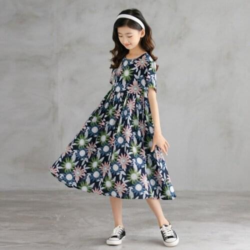 6 To 16 Years Girl Dress Floral Print Kids Dresses for Girls Princess Costume Beach Children Clothing Mother Daughter Dress