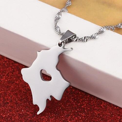 Stainless Steel Silver Color Colombia Map Pendant Necklace for Women Map of Colombian Charm Jewelry
