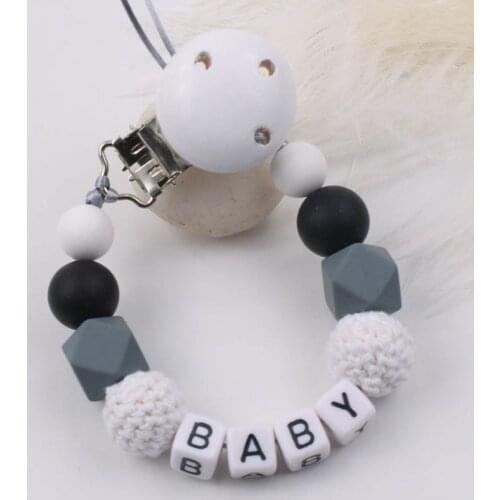 Personalized Name Silicone Baby Pacifier Clips DIY Pacifier Chain for Baby Teething Soother Chew Toy Dummy Clip Holder