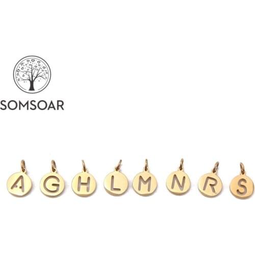 Somsoar Jewelry 1cm Gold Stainless Steel Initial Disc Letter Pendant as Personalization Necklace Wholesale 10pcs/lot