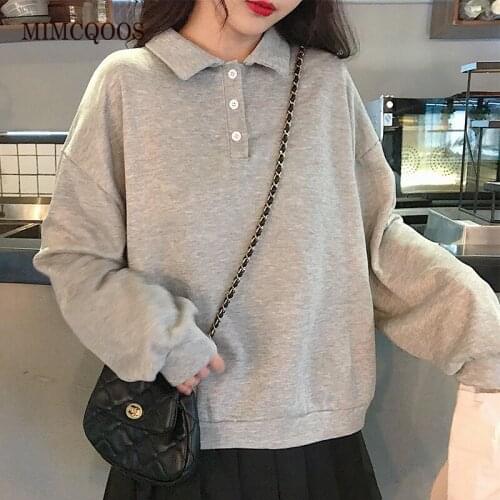Spring Autumn Winter Sweatshirts Korean Solid Color Polo Women Shirt Loose Boyfriend Style Female Sweatshirt Pullover Harajuku