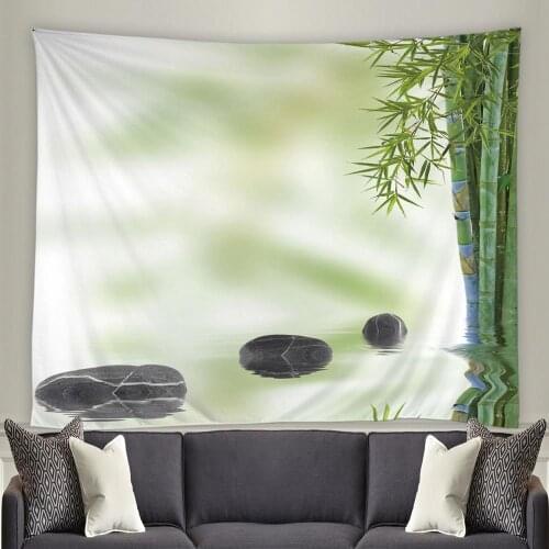 ZKJSMGS Tapestries of Textile Zen Garden Green Bamboo Flower Black Stone Scenery Living Room Bedroom Wall Decor Cloth Tapestry