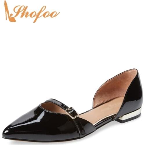 Black Nude Closed Pointed Toe Shallow Flat Woman Buckle Strap Large Size 11 16 For Ladies Summer Dress Shoes Footwear Fashion