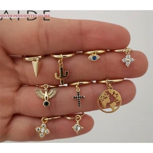 AIDE 925 Sterling Silver Animal Pendant Huggies Hoops Earrings For Women Couple Anniversary Wedding Earring Sun Moon Jewelry