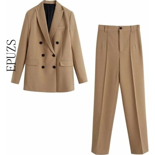 ZA 2021 Women blazer Two Piece Set Double Breasted Blazer High-Waist Straight Trousers Pants women office work set