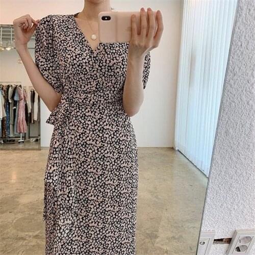 Print summer woman dress v neck High Waist Korean style Casual dresses for women Short Sleeves Oversized long vestidos 2021
