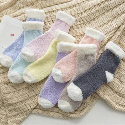 8 Styles Winter New Coral Fleece Women Socks Plus Velvet Thickening Warm Floor Socks Candy Color Cotton Socks Christmas Gifts