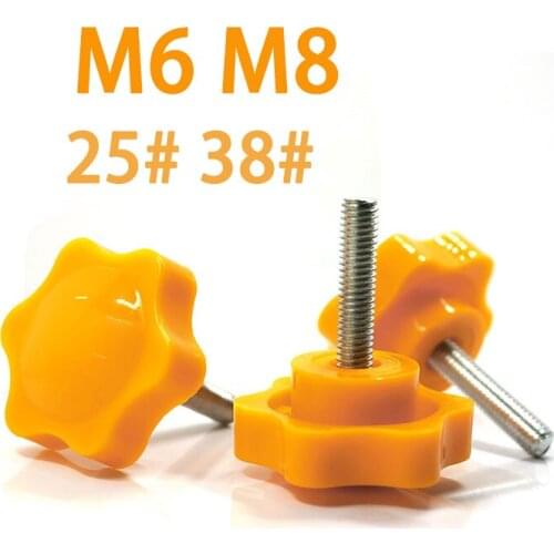 10/5pcs Star Shape Thread Clamping Handle Bolt Bakelite Hand Knob Tightening Screw Industry Equipment Plastic Steel Yellow M6 M8