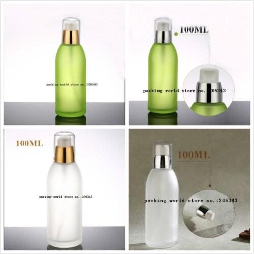 100ml green/frosted glass bottle with gold/silver pump for serum/emulsion/lotion/foundation whitening Cosmetic Packaging