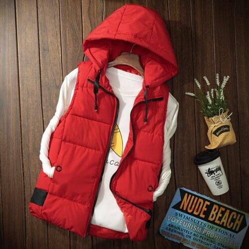 2021 Mens Autumn Winter down Cotton-Padded Winter Hooded Vest Youth Warm Stand Collar Multicolor Vest