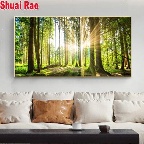 Sunshine and Green Tree Diamond Embroidery Mosaic Natural Forest Landscape full square Diamond Painting for Living Room Decor