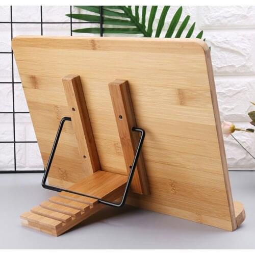 Bamboo Adjustable Reading Book Holder Tray Page Paper Clips Foldable Tablet Cookbook Portable Sturdy Bookstand X3UE