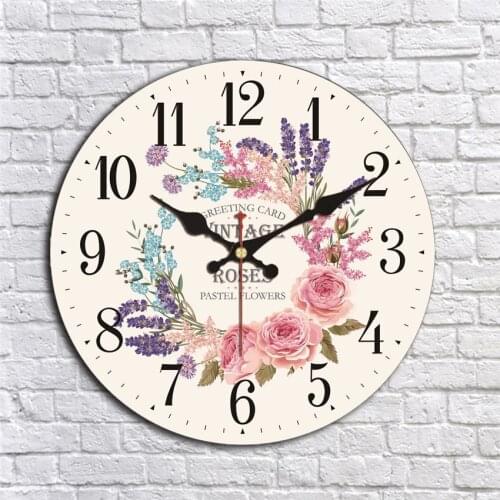Pink Clocks Pastel Lavender Flower Vintage Roses Silent Cafe Shop Hotel Bar Farmhouse Kitchen Clocks Arabic Numeral Brief Clock