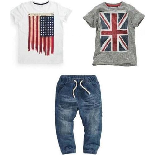Baby Boys Clothes Toddler Summer Sets Cotton White Tshirts Outwear Grey Top Kids Denim Pants 3 Pieces in One Outfits Jeans