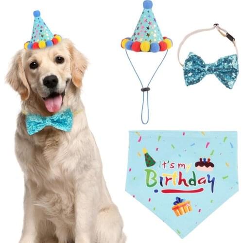 Dorakitten 1pc Dog Birthday Bandana Cute Dog Bandana With Dog Birthday Hat & Dog Bow Collar Clothing Accessories Pet Supplies