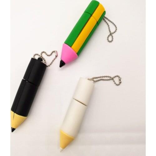 Pencil pen drive 4gb 8gb 16gb 32gb usb 2.0 flash disk memory stick cartoon usb flash drive with metal lanyard