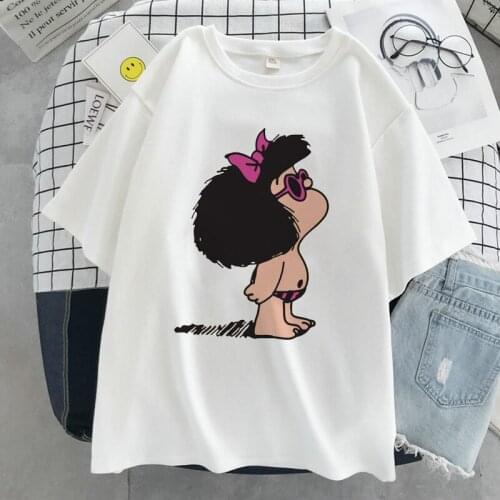 Mafalda Cartoon Kawaii Graphic Print T-shirt Women Harajuku Aesthetic White Top Tshirt Summer Fashion Cute Casual Female T Shirt