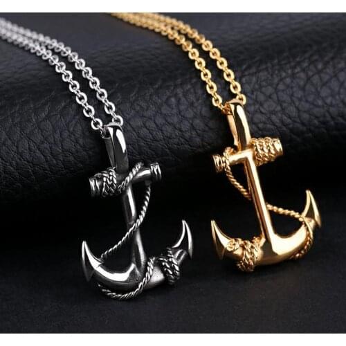 Hip Hop Jewelry Anchor Men Cross Necklace Popular Punk Style Stainless Steel Anchor Pendant Necklace Jewelry Gift